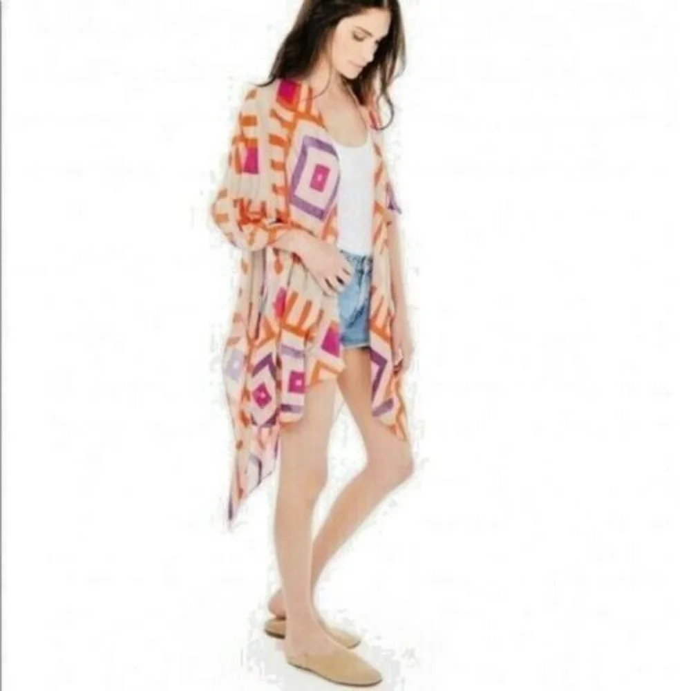 Women's Michael Stars One Size Beige Orange Purple Geometric Summer Shawl Wrap